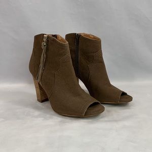 XOXO‎ Open Toe Western Bootie Side Zipper with Fringe Faux Inside Zipper Size 6